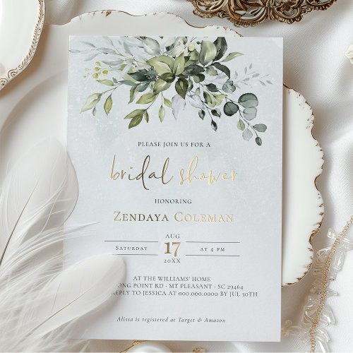 Greenery Sage Green Bridal Shower Invitation Foil Invitation