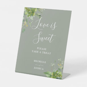 Greenery Sage Green Love Is Sweet Favors Pedestal Sign