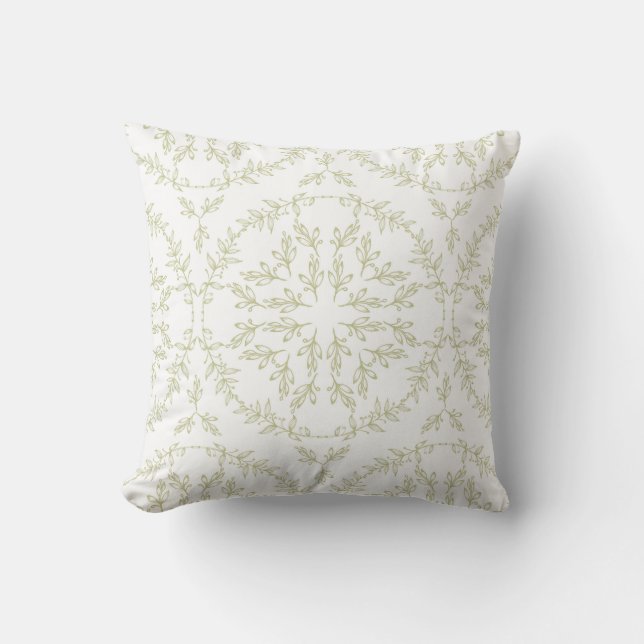 Greenery sage green mandala floral  throw pillow (Front)