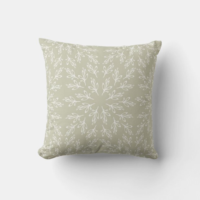 Greenery sage green mandala floral  throw pillow (Front)