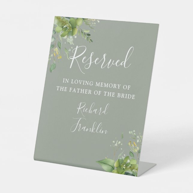 Greenery Sage Green Memory Reserved For Wedding Pedestal Sign (Front)