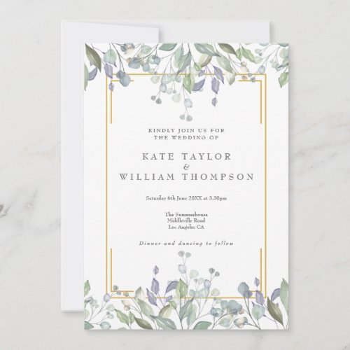Greenery Sage Lilac Floral QR Code Wedding Invitation