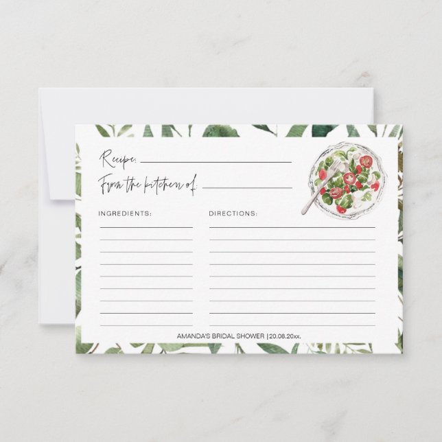 Greenery Salads Kitchen Bridal Shower Recipe Cards (Front)