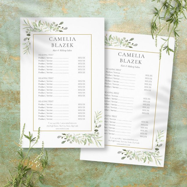 Greenery Salon 2 Sided Service Menu Price List Flyer (Greenery Salon 2 Sided Service Menu Price List Flyer)
