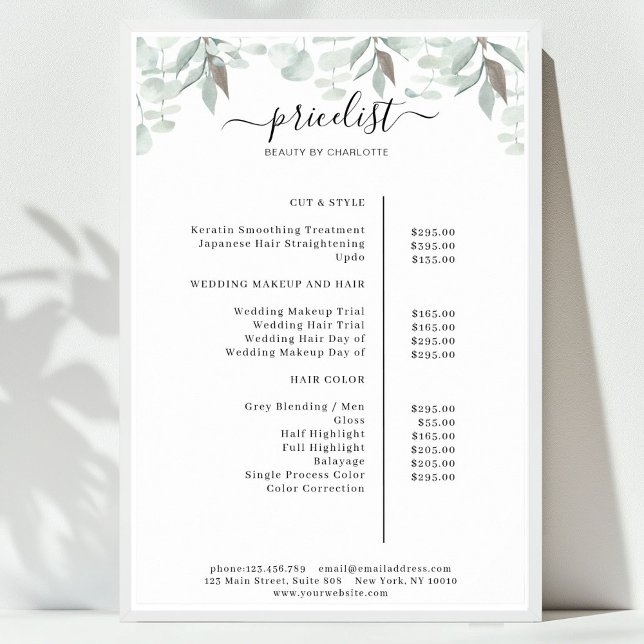 Greenery Salon Preisliste Poster (Greenery Salon Price List Poster)