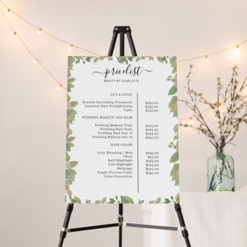 Greenery Salon Price List  Foam Board