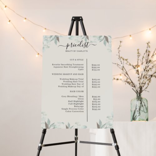 Greenery Salon Price List Foam Board