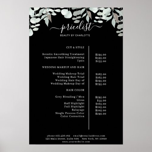 Greenery Salon Price List Poster