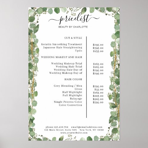 Greenery Salon Price List Poster