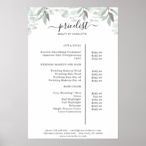 Greenery Salon Price List Poster