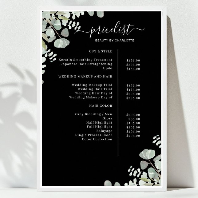 Greenery Salon Price List Poster (Greenery Salon Price List Poster)