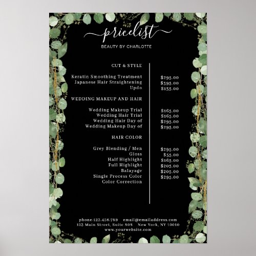 Greenery Salon Price List Poster