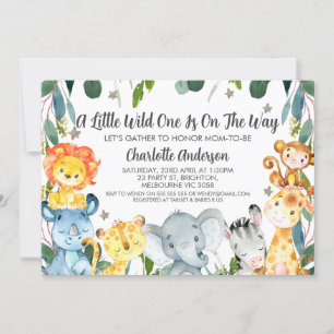 Greenery Sarafi Animals Wild One Baby Shower Invitation