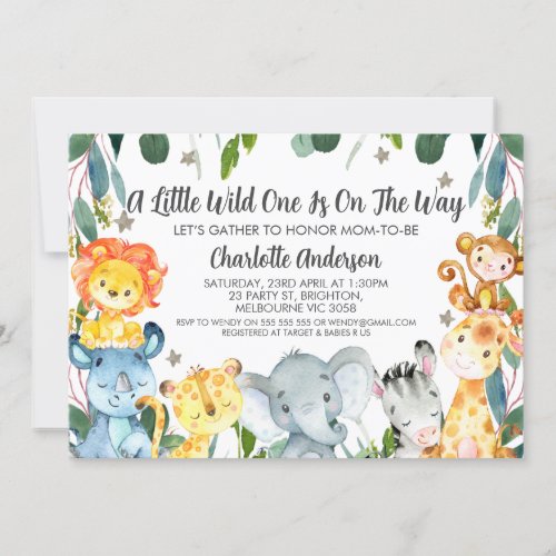 Greenery Sarafi Animals Wild One Baby Shower  Invitation