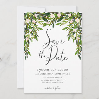 Greenery Save the Date Card Full Names