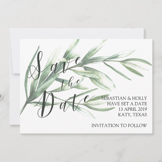 Greenery Save the Date Invitation Card (Front)