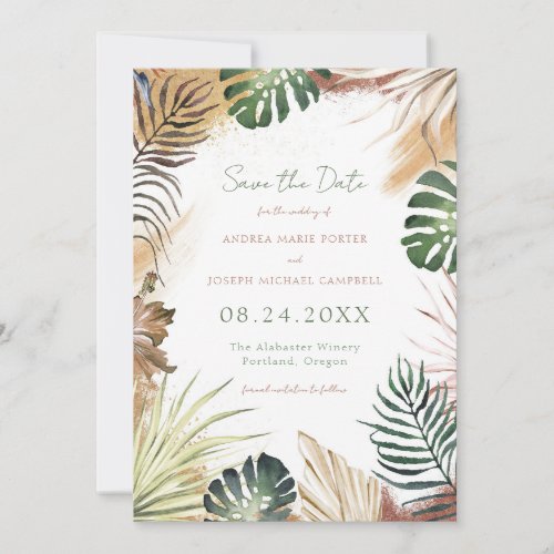 Greenery Save the Date _ Palm and Monstera Leaves