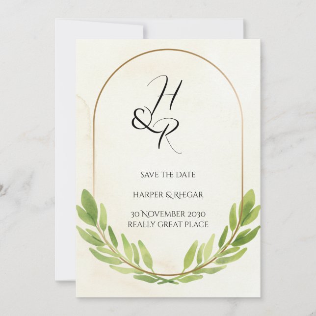 Greenery Save the Date Wedding Invitation Card (Front)