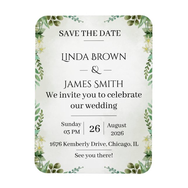 Greenery Save the Date Wedding Invitation – Elegan Magnet (Vertical)