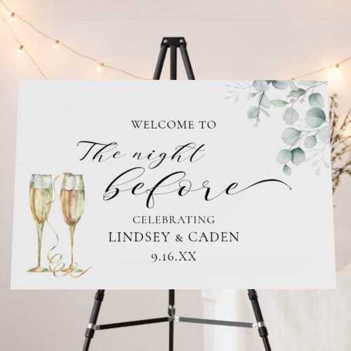 Greenery Script Champagne Night Before Wedding Foam Board