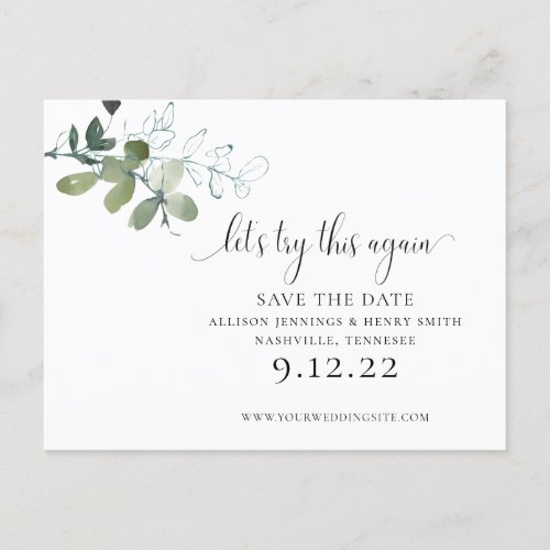 Greenery Script Change the Date Save the Date Announcement Postcard