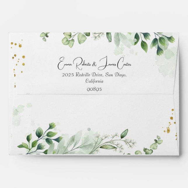 Greenery Script Minimal Wedding Envelope (Back (Top Flap))