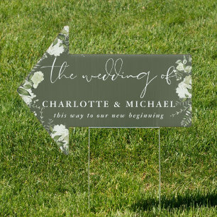 Greenery Script Olive Green Wedding This Way Arrow Sign