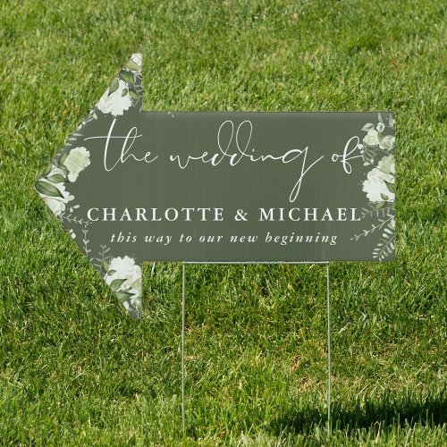 Greenery Script Olive Green Wedding This Way Arrow Sign