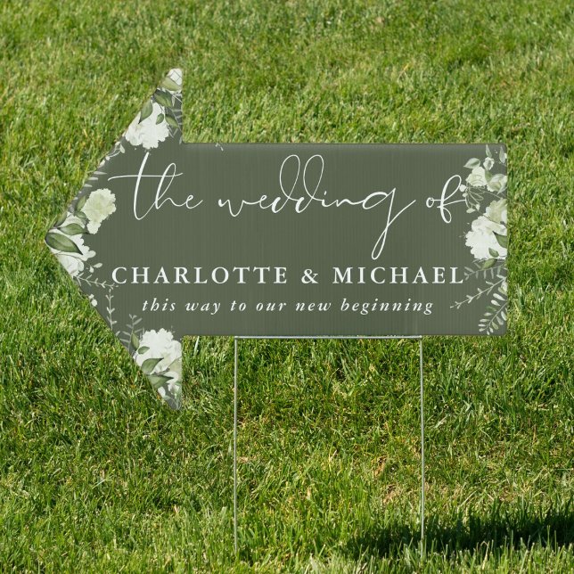 Greenery Script Olive Green Wedding This Way Arrow Sign (Greenery Script Olive Green Wedding This Way Arrow Sign)