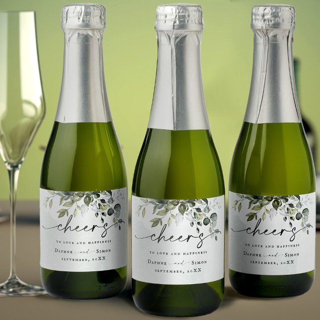Greenery Script REESE Mini Sparkling Wine Label (Creator Uploaded)