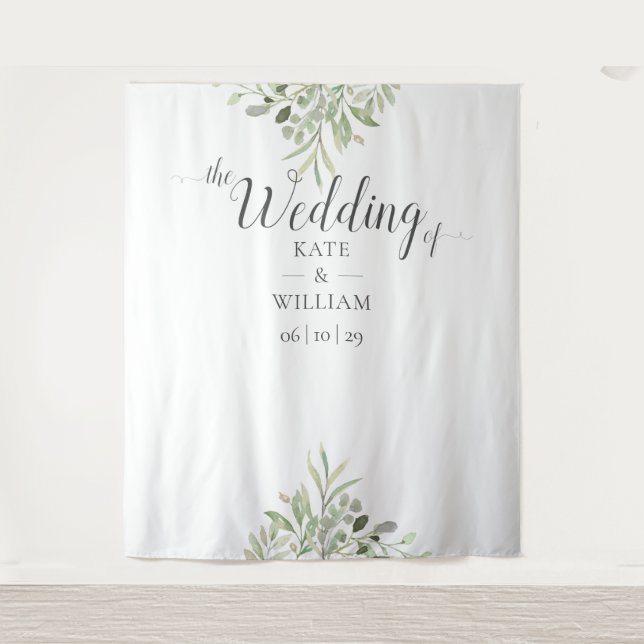 Greenery Script Wedding Photo Booth Backdrop (Front)