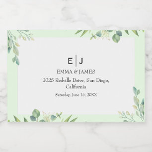 Greenery Script Wedding Photo Wine Label