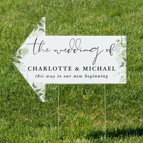 Greenery Script Wedding This Way Arrow Sign