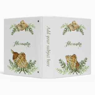 Greenery Seashell Nautical Cream Shells Coastal 3 Ring Binder