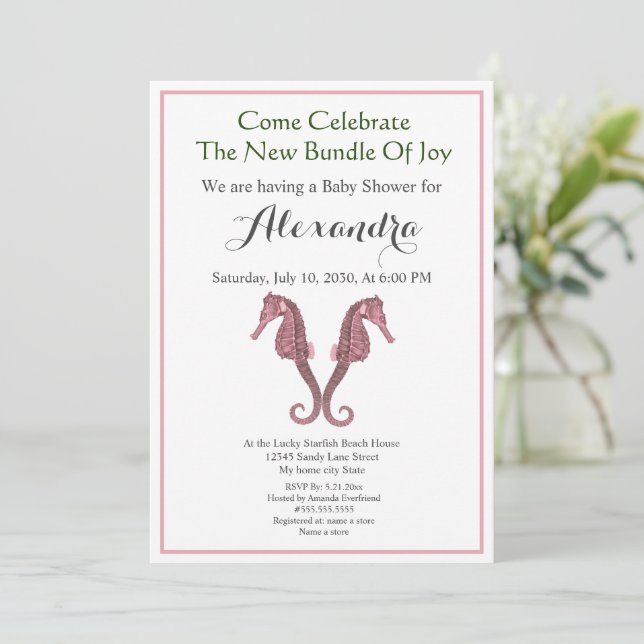 Greenery Seashell Pink Girl Floral Baby Shower (Standing Front)