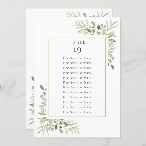 Greenery Seating Chart 2 Sided Table Number
