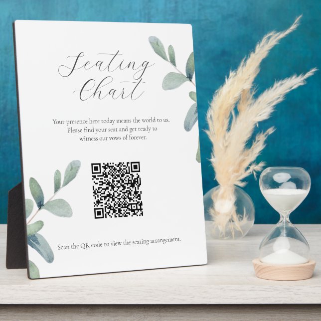 Greenery Seating Chart Sign with QR Code Plaque (Side)