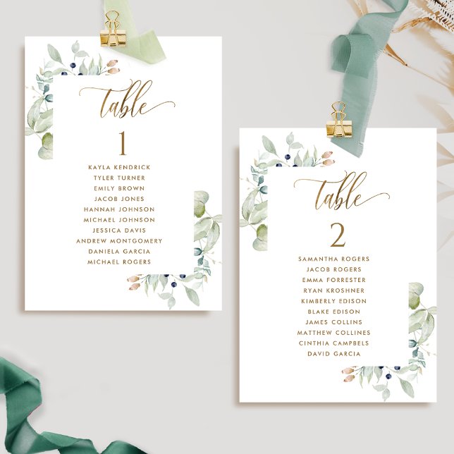 Greenery, Seating Plan Cards w/ Guest Names (Creator Uploaded)