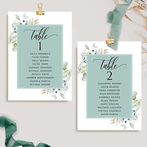 Greenery Seating Plan Cards w Guest Names Green