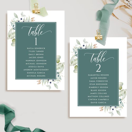 Greenery Seating Plan Cards w Guest Names Green