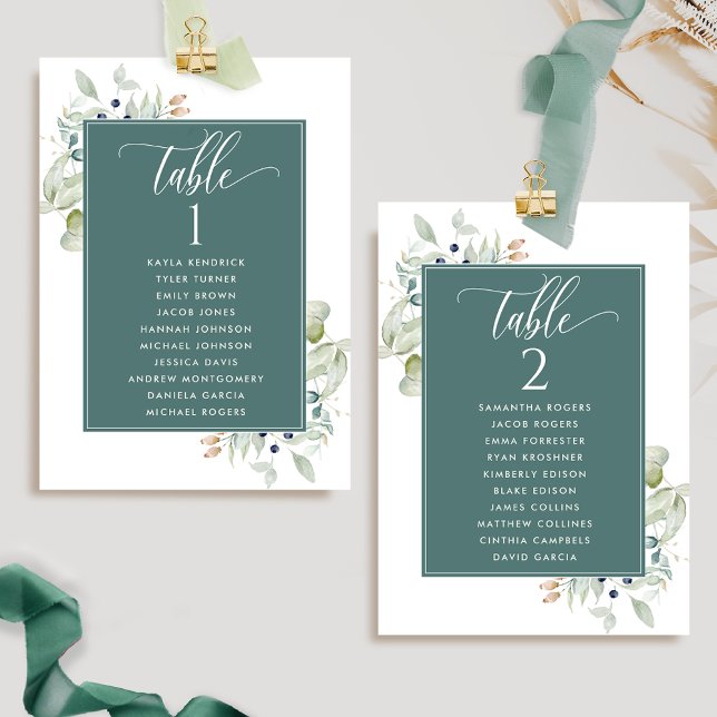 Greenery, Seating Plan Cards w/ Guest Names Green (Creator Uploaded)