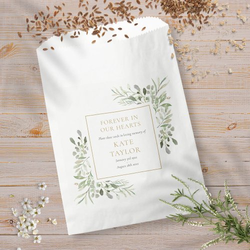 Greenery Seed Packet Funeral Memorial  Favor Bag