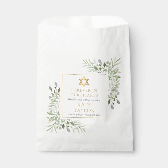 Greenery Seed Packet Jewish Funeral Memorial Favor Bag (Front)