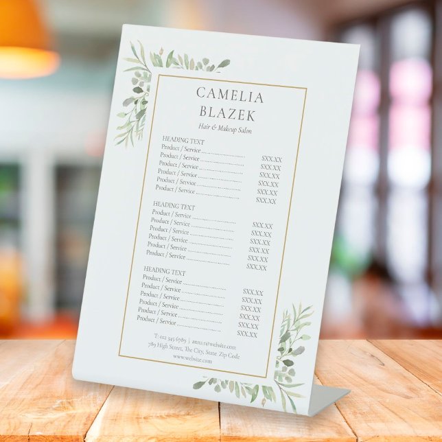 Greenery Service Menu Price List Pedestal Sign (Creator Uploaded)