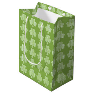 Greenery Shamrock Clover Polka dots Patrick's Day  Medium Gift Bag