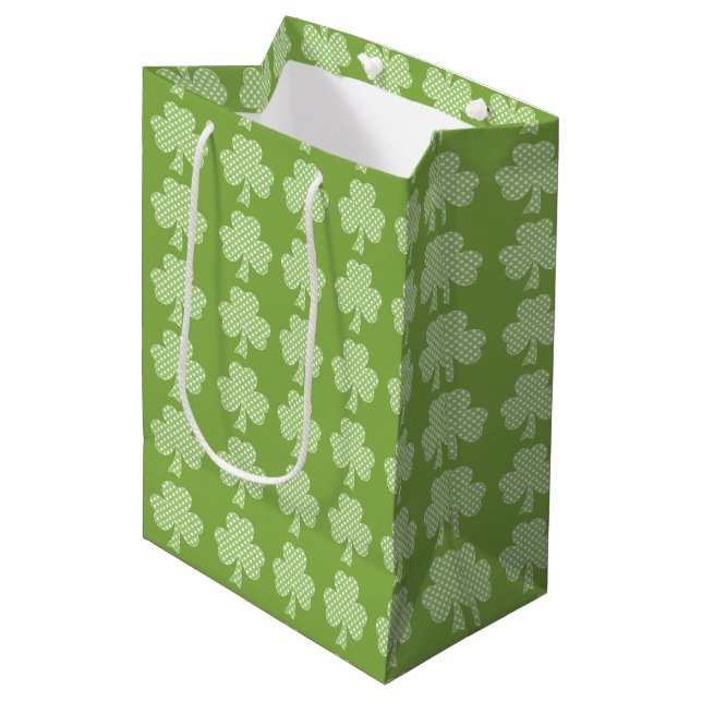 Greenery Shamrock Clover Polka dots Patrick's Day  Medium Gift Bag (Front Angled)