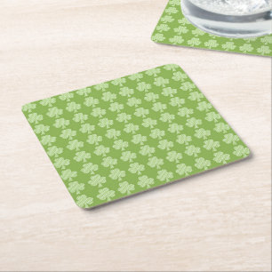 Greenery Shamrock Clover Polka dots Patrick's Day Square Paper Coaster
