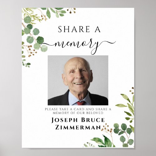 Greenery Share a Memory Funeral Memorial Photo Poster