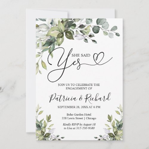 Greenery She Said Yes Engagement Party Invitation