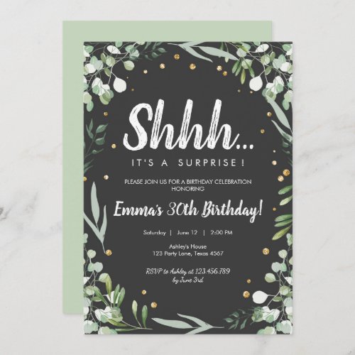 Greenery Shhh Its A Surrpise Birthday Adult Woman Invitation